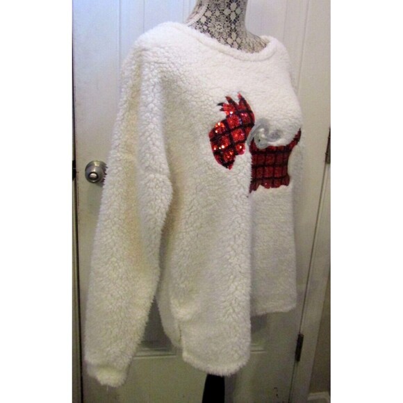 Scottie Dog Sweater Teddy Bear Style Sherpa Pullover Sequin Cozy Soft Womens XL - Picture 6 of 8